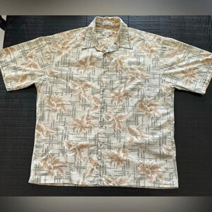 Pierre Cardin Shirt Mens XL 100% Cotton Tropical Hawaiian Palm Floral Button